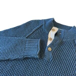 Lucky Brand Mens Blue Chunky Thick Waffle Knit Henley‎ Sweater, XL